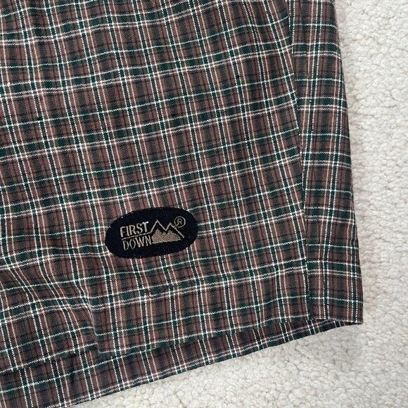 Vintage First Down Shorts Brown Green Plaid Elastic Drawstring Waist Men Size XL - Picture 2 of 7